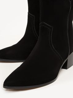 A Western bootie made the Italian way, The Rita Basso is handcrafted from luxuriously soft suede. From the smooth leather piping and tonal stitching to the hand-painted welt, every inch is thoughtfully considered for both style and utility. The mid-calf shaft and mid-height heel mean it pairs well with of-the-moment midi dresses and wide-legged jeans. Wide Legged Jeans, Western Booties, Shoes Flats Sandals, Hand Painted Leather, Painting Leather, Mean It, Heeled Loafers, Boots For Sale, Soft Suede