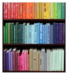 a book shelf filled with lots of colorful books