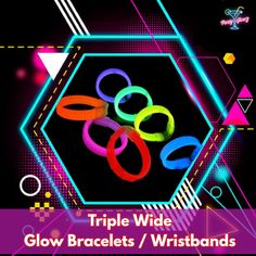 9 Inch Triple Wide Glow Bracelets / Wristbands Glow Bracelets, Glow Jewelry, Bracelet Packaging, Dance Event, Beach Parties, Glow Party, Theme Parties, Wide Bracelet, Glow Sticks