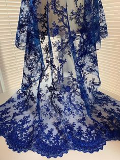 Melody ROYAL BLUE Polyester Floral Embroidery with Sequins on Mesh Lace Fabric by the Yard for Gown, Embroidery With Sequins, Flowing Fabric, Learn Crafts, Intricate Embroidery, Wedding Bridesmaid, Gown Wedding, Dress Evening, Lace Fabric, Fabric By The Yard