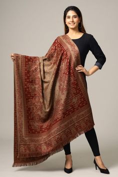 "Item Description Item - 1 PC Wool Reversible Kullu Shawl Fabric - Wool Pattern :- Floral Weight - : 0.380 Kg (Approx) Size : 80\" x 40\" Inches ( 203 X 101 Cm) (Approx) Wash Care - Dry Clean / Hand Wash in Cold Water Product Description * Beautiful Designs, made From Rare High Quality Materials. Each Piece is A Testimony To Superior Craftsmanship And Skillful Weaving. Used :- Shawl, Meditation Wrap, Winter Blanket, AC Throw, Kullu - Khaddi weave inspired from the design language of the traditio Luxury Jamawar Shawl With Zari Weaving, Kutch Shawls, Handloom Pashmina Shawl For Winter, Brown Pashmina Shawl With Traditional Drape, Red Pashmina Dupatta Scarf, Festive Brown Pashmina Dupatta, Traditional Brown Pashmina Shawl For Winter, Winter Pashmina Shawl Wrap, Winter Jamawar Pashmina Shawl