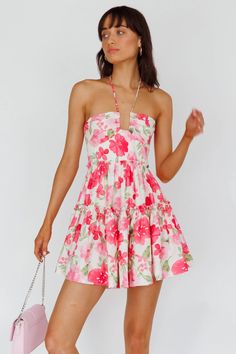 Shop the Horizons Frill Trim Mini Dress Floral Pink | Selfie Leslie Mimosa Brunch, Hot Party Dresses, Mini Dress Floral, Embroidery Skirt, Selfie Leslie, Tie Up Heels, Lilac Dress, Clothing Tags, Iron Material