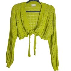 Size Medium Wrap Tie Front Cardigan Sweater. Bright Green. Condition: Never Worn. Excellent Condition. Green Cropped Sweater For Spring, Spring Cropped Sweater For Day Out, Casual Spring Sweater From Urban Outfitters, Fitted Green Sweater For Day Out, Spring Day Out Cropped Sweater, Green Fitted Cardigan For Day Out, Urban Outfitters Casual Sweater For Spring, Casual Urban Outfitters Sweater For Spring, Fitted Green Cardigan For Day Out