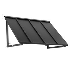 a black awning on the side of a white wall