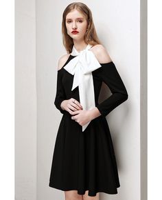 Get 10% off now! Buy black cold shoulder aline party dress with white bow knot at cheap price online. Free stable shipping and pro custom service since 2009. Elegant Cold Shoulder Mini Dress For Formal Occasions, Elegant Cold-shoulder Mini Dress For Formal Occasions, Black Dress With Bow For Party Season, Black Cold Shoulder Party Dress, Elegant Off-shoulder Mini Dress For Holiday, Black Bow Dress For Dinner, Elegant Mini Dress With Bow For Party Season, Black Dinner Dress With Bow, Black Off-shoulder Holiday Dress