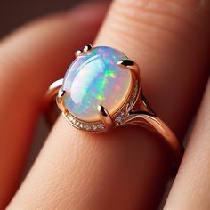 Opal Ring Designs, Vintage Opal Rings, Opal Rock, Moonstone Engagement Ring Rose Gold, Fire Opal Engagement Ring, Gemstones Rings, Opal Jewelry Set, Sun Ring, Blue Sapphire Diamond Ring