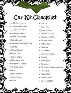 Car Kit Checklist: fit most of the supplies in one of those plastic shoe containers. Car Survival Kits, Car Emergency Kit, Car Essentials, Printable Checklist, Emergency Supplies, Car Kit