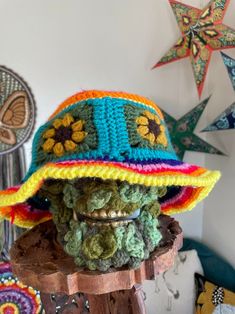 Rainbow Sunflower Hatone Size Flower Sun Hat Rainbow Sun - Etsy Cotton Sun Hat, Bohemian Knitted Summer Hat, Bohemian Knitted Beach Hats, Bohemian Knitted Sun Hat For The Beach, Multicolor Brimmed Crochet Hat, Yellow Bohemian Crochet Hat For Spring, Playful Adjustable Crochet Hat For Vacation, Colorful Bohemian Crochet Hat, Yellow Knitted Beach Hat