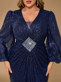 Plus Size Elegant Navy Blue V-Neck Long Sleeve See-Through Waist Shining Rhinestones Decoration Mermaid Hem Formal Evening Gown Teal Blue Party  Long Sleeve Sequins Plain,All Over Print Bodycon Medium Stretch All Weddings & Events, size features are:Bust: ,Length: ,Sleeve Length: Formal Evening Gown, Plus Size Elegant, Sequin Formal Dress, Long Sleeve Prom, Blue Party, Rhinestone Dress, Bridal Belt, فستان سهرة, Fashion Tights