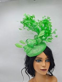 Beautiful lime green headpiece for bridesmaids and a great accessory for a cocktail party or church outfit.  Comes with a pin or headband for an elegant but secure look. Can be worn on both sizes - Headband and hairclip  - Ready to ship  - Free Shipping - Fast shipping - Customize by adding different color flowers and or feathers Check my store for styles and colors.  Hatsandpearls.etsy.com Find more at my website: Www.hatsandpearls.com  Reach out to me if you can't find what you are looking for.  I can make cake custom orders and help you style and match your outfit  Tag and share your pictures when you wear and style our hats.  Instagram: @hats_pearls Facebook: Hats Pearls Thank you for visiting and happy shopping! Luxury Green Mini Hats For Races, Luxury Green Fascinator For Races, Fitted Green Costume Hats And Headpieces For Wedding, Green Fitted Costume Hat For Wedding, Elegant Green Headpiece For Church, Green Top Hat For Summer Church Events, Elegant Green Fascinator For Church, Elegant Green Wedding Costume Hats And Headpieces, Fitted Green Headband For Spring