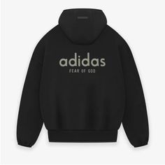 Fear Of God Adidas Hoodie Medium New Nwt, Perfect Condition Never Worn Fall Logo Sweatshirt In Athleisure Style, Black Logo Hoodie With Crew Neck, Black Crew Neck Hoodie With Logo, Sporty Outerwear With Logo For Fall, Sporty Fall Outerwear With Logo, Winter Black Outerwear With Logo Print, Black Logo Hoodie Sweatshirt, Long Sleeve Logo Outerwear For Streetwear, Urban Style Streetwear Sweatshirt With Logo