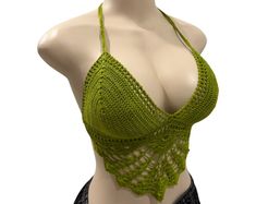 Open Shell Stitch Crochet Halter Tank Top - Etsy Vacation Stretch Halter Camisole Top, Stretch Halter Camisole For Vacation, Fitted Halter Neck Camisole For Vacation, Fitted Halter Neck Camisole For The Beach, Spring Beach Halter Neck Camisole, Green Fitted Crochet Top For Beach, Fitted Green Crochet Top For Beach Season, Stretch Cami Halter Top For Vacation, Green Halter Neck Camisole For Summer