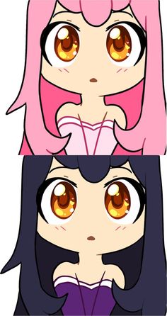 two anime faces with different colored eyes