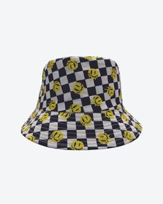 Checkered Dripping Smiley Bucket Hat Urban Bucket Hat With Adjustable Short Brim, Adjustable Flat Brim Sun Hat For Streetwear, Summer Streetwear Snapback Hat With Flat Brim, Adjustable Brimmed Baseball Cap For Streetwear, Trendy Summer Hats For Streetwear, Adjustable Streetwear Bucket Hat, Adjustable Bucket Hat For Streetwear, Trendy Summer Streetwear Hats, Adjustable Short Brim Sun Hat For Streetwear