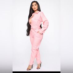 Never Worn Sold Out Jumpsuit. Tag Says Size Small But It Fits More Like A Medium! Cotton Jumpsuits And Rompers For Night Out In Spring, Cotton Jumpsuits And Rompers For Night Out, Spring Overalls For Night Out, Trendy Pink Jumpsuit For Work, Spring Cotton Pantsuit, Trendy High Waist Jumpsuits And Rompers For Loungewear, Trendy High-waist Jumpsuits And Rompers For Loungewear, Trendy High Waist Pink Jumpsuits And Rompers, Pink Fitted Overalls