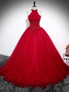 Elegant Red Ball Gown for Special Occasions Red Tulle Quinceanera Dress For Party, Red Tulle Quinceanera Dress For Debutante Ball, Red Tulle Quinceanera Dress For Wedding, Red Quinceanera Dress With Fitted Bodice For Gala, Fitted Red Quinceanera Dress For Gala, Red Tulle Ball Gown For Evening, Red Sleeveless Ball Gown For Quinceanera, Elegant Red Quinceanera Dress For Gala, Red Quinceanera Dress With Fitted Bodice For Wedding