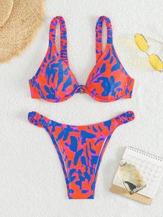 Multicolor Boho Collar   All Over Print  Embellished High Stretch  Women Clothing Cheap Multicolor Intimates For Beach, Fitted Multicolor Beachwear Sets, Multicolor Vibrant Print Triangle Top Swimwear, Multicolor V-neck Beachwear Sets, Multicolor Stretch V-neck Swimwear, Swimsuit Set, Beachwear For Women, Summer Beach, Bathing Suits