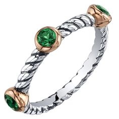 Simulated Emerald 3-Stone Cable Rope Stackable Ring in Sterling Silver Sizes 5 to 9 SR12020 Jewelry Questions, Gift For Mothers Day, Rose Tone, Rope Design, Thumb Rings, Stackable Ring, Classic Ring, Sterling Silver Studs, Ring Collections