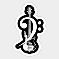 a black and white guitar sticker with the letter g in it's center