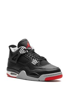 Find JORDAN Air 4 Bred Reimagined Sneakers on Editorialist. black/multicolour leather panelled design mesh detailing logo print to the rear logo patch at the tongue round toe front lace-up fastening signature Air cushioning branded insole flat rubber sole These styles are supplied by a premium and authenticated sneaker marketplace. Stocking only the most sought-after footwear, they source and curate some of the most hard to find sneakers from around the world. We've partnered with Good On You — Leather Jordan Shoes With Laces For Streetwear, Custom Black Mesh Sneakers With Branded Insole, Sporty Basketball Shoes With Logo Patch, Black Leather Sneakers With Logo Patch, Leather Jordan Shoes With Contrast Sole For Streetwear, Streetwear Sneakers With Logo Patch And Round Toe, Black Mesh High-top Sneakers With Contrast Sole, Leather Lace-up Sneakers With Logo Patch, Black Mid-top Basketball Shoes With Contrast Sole