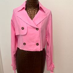 This Gorgeous Jacket Will Be An Awesome Addition To Your Closet!! Can Be Styled Up Or Down. Fabric: 75% Rayon And 25% Linen. Machine Washable. New With Tags!! Fitted Double-breasted Cropped Jacket For Spring, Chic Pink Long Sleeve Cropped Jacket, Chic Long Sleeve Cropped Jacket For Spring, Spring Outerwear With Button Closure For Day Out, Chic Spring Button-up Cropped Jacket, Trendy Double-breasted Spring Blazer, Chic Collared Spring Blazer, Trendy Fitted Collared Cropped Jacket, Trendy Long Sleeve Cropped Jacket For Spring