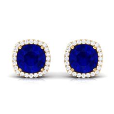 Product Details Indulge in timeless elegance with these exquisite Classic Stud Earrings. Each earring showcases a round-shaped Created Blue Sapphire gemstone surrounded by a sparkling halo of Diamond stones. The secure screw back closure ensures comfortable and worry-free daily wear. Elevate your style with a touch of sophistication by adorning these stunning Created Blue Sapphire Stud Earrings, adding a radiant charm to any ensemble. Product Information SKU SHP-EARRINGS032013884 Length 8 mm Wid Blue Diamond Drop Earrings With Prong Setting, Royal Blue Jewelry With Prong Setting For Formal Occasions, Luxury Blue Diamond Earrings With Brilliant Cut, Formal Yellow Gold Halo Earrings, Classic Blue Oval Diamond Earrings, Elegant Sapphire Earrings With Halo Design, Elegant Blue Oval Diamond Earrings, Elegant Blue Round Cut Diamond Earrings, Elegant Blue Round Diamond Earrings