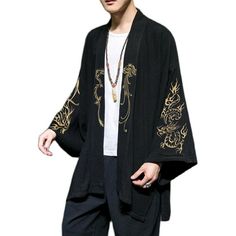 Mens Cihnese Style Dragon Embroidery Kimono Hanfu Retro Cardigan Jacket M-5XL L Item description Brand Unbranded Department Men Outer Shell Material Cotton Blend Size 3XL Size Type Regular Style Kimono Type Jacket Country/Region of Manufacture China Garment Care Machine Washable Season Summer Accents Embroidered Features Open Occasion Casual Pattern Animal Print Theme Ethnic Vintage Yes   Shipment Payment Return & Warranty Service & Feedbacks Shipment 1.We Ship to Worldwide. 2.Delivery time depe Casual Embroidered Fall Kimono, Casual Embroidered Black Cardigan, Casual Black Embroidered Cardigan, Casual Fall Kimono With Floral Embroidery, Casual Floral Embroidered Kimono For Fall, Fall Embroidered Long Sleeve Cardigan, Casual Long Sleeve Kimono With Floral Embroidery, Black Embroidered Long Sleeve Cardigan, Casual Long Sleeve Embroidered Kimono