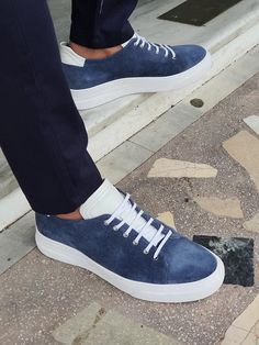 Vitale Blue Low-Top Suede Sneakers | VICLAN Trendy Shoes Sneakers, Gifts Box, Sneakers Collection, Men Fashion Casual Shirts, Mens Fashion Smart, Blue Suede Shoes, Luxury Sneakers, Sneakers For Men, Adidas Gazelle Sneaker