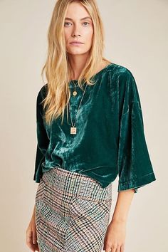 Green Velvet Top, Emily Schuman, Velvet Blouse, Holiday Wishlist, Velvet Blouses, Cupcakes And Cashmere, Velvet Top, Anthropologie Top