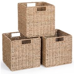 three wicker baskets stacked on top of each other