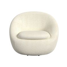 a white chair with a round seat and foot rest on top of the back end