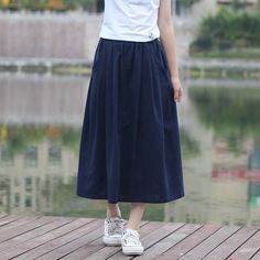 Fashion Cotton Linen High Waist Elastic Waist Pleated Elegant Casual Skirt 01-one size Cotton Midi Skirt In Solid Color, Casual Cotton Flared Maxi Skirt, Casual Cotton Full Skirt, Casual High-waisted Maxi Skirt With Elastic Band, Casual Full Cotton Skirt, Casual Full Skirt Cotton Bottoms, Casual Full Skirt Bottoms, Baggy Cotton Maxi Skirt Casual, Baggy Cotton Maxi Skirt Casual Style