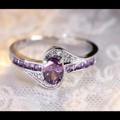 Elegant Fashion Promise Ring Inlaid Shining Zirconia In Purple New Available In Sizes 6, 7, 8, 9, 10, 11, 12, 13 Elegant Fashion, Womens Jewelry Rings, Purple Color, Promise Rings, Women Jewelry, Purple, 10 Things, Women Shopping, Color