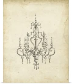 an old drawing of a chandelier