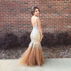 Champagne Backless Evening Dress, Backless Sweep Train Dress For Prom, Glamorous Backless Dress For Prom Season, Glamorous Backless Champagne Dresses, Backless Evening Dress With Sweep Train, Glamorous Champagne Backless Dresses, Glamorous Backless Evening Dress With Sweep Train, Glamorous Champagne Evening Dress For Homecoming, Champagne Ball Gown Evening Dress