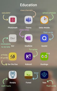 an iphone screen with several different icons and words on the phone's display area