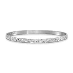 With a beautiful light-catching finish, this slip-on bangle bracelet adds sizzle to your stack. Sterling silver Deeply textured and polished hammered finish 4.5mm width 7.0mm inches in circumference Beautiful Lights, Bangle Bracelet, Bangle Bracelets, Bangles, Slip On, Bracelet, Sterling Silver, Silver