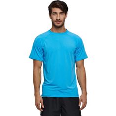 The Men's Sky Blue Short Sleeve Sports Quick-Dry T-Shirt is a comfortable beach and pool essential. It provides a great fit while keeping you protected from the sun with our UV protection material. This Quick-Dry T-Shirt is made with super-soft, breathable ultra-smooth flexible microfiber. Product Details: Soft, fine-gauge rib-knit material. Smooth, quick-drying shell Tag-free label inside for added comfort. Short Sleeve Material & Care: 12% Elastane-Spandex ; 88% polyester Machine wash cold, tu Casual Blue Breathable T-shirt, Casual Short Sleeve T-shirt For Water Sports, Sporty Summer T-shirt For Outdoor Activities, Upf 50+ Crew Neck Swimwear For Summer, Blue Top For Summer Water Sports, Breathable T-shirt For Summer, Breathable Summer T-shirt In Solid Color, Blue Rash Guard With Uv Protection For Beach Season, Blue Rash Guard With Uv Protection For Water Sports