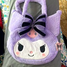 Sanrio Kuromi Shoulder Plush Bag Purple Handheld Bag With Large Capacity, Large Capacity Handheld Purple Bag, Cute Purple Satchel Bag, Cute Purple Shoulder Bag With Adjustable Strap, Trendy Handheld Purple Bag, Kawaii Purple Bag For Daily Use, Kawaii Purple Shoulder Bag For Travel, Purple Kawaii Bag For Daily Use, Cute Large Capacity Purple Bag