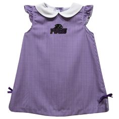 Prairie View AM University Panthers PVAMU Embroidered Purple Gingham A Line Dress Leg Snaps, Purple Gingham, Embroidered Dresses, Tcu Horned Frogs, East Carolina Pirates, Horned Frogs, New West, Gingham Fabric, Line Dress