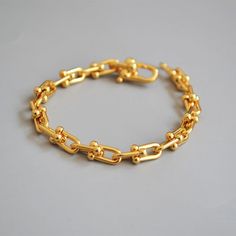 Ginevra 18K Gold Horseshoe Linked Chain Bracelet - Slim | 18K U Link Bracelet in Gold & Silver, Chunky Silver Link Chain Bracelet