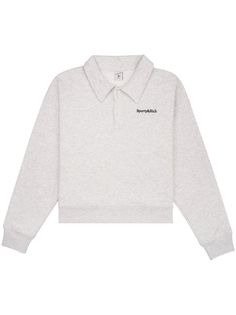 heather grey cotton blend mélange effect embroidered logo at the chest polo collar front button placket long sleeves ribbed cuffs and hem When buying this unisex item, keep in mind that it is graded in standard men's sizing. Rich Clothes, Cropped Polo, City Dress, Polo Top, Sporty And Rich, Summer Beach Wear, Ski Wear, Polo Collar, Grey Cotton