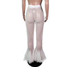 FREE SHIPPING New Women Cover Up Mesh Sheer Pants Ruffle Flare Pants High Waist Trousers Fishnet See Through Pants Beach Party Clubwear JKP1924 Chic Sheer Mesh Bottoms, Stretch Ruffle Bottoms For Beach Season, Stretch Ruffled Bottoms For Beach Season, Stretch Fishnet Bottoms, Stretch Bottoms With Ruffles For Beach Season, Sheer Trousers Bottoms For Spring, Sheer Trousers For Spring, Beach Bottoms With Ruffles And Stretch Fit, Stretch Beach Bottoms With Ruffles