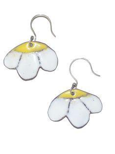 Daisy Shaped Earrings yellow and white White Flower Earrings For Beach, Single Summer Flower Earring, Nickel-free White Summer Earrings, Nickel-free White Earrings For Summer, Summer White Nickel-free Earrings, White Nickel-free Earrings For Summer, Spring White Earrings With Ear Wire, White Flower Drop Earrings For Summer, White Earrings With Ear Wire For Spring