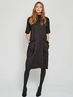 Caroline Dress by ALEMBIKA Turtleneck Stretch Midi Dress For Work, Stretch Turtleneck Midi Dress For Work, Stretch Turtleneck Dresses For Work, Fall Workwear Midi Dress With Half Sleeves, 3/4 Length Midi Dress For Workwear In Fall, Fall Midi Dress For Workwear, 3/4 Length, Fall Workwear Midi Dress, 3/4 Length, Fall Dresses With Side Pockets For Workwear, Caroline Dress