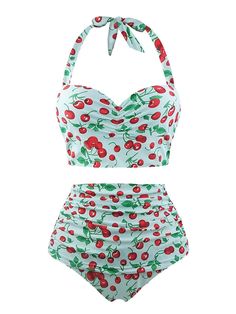 Retro 1950s Cherry Summer Halter Swimsuit – Retro Stage - Chic Vintage Dresses and Accessories Vintage Inspired Swimsuit, Retro Stage, Retro Cherry, Retro Bathing Suits, Halter Swimsuit, Retro Swimsuit, Swimsuit Collection, Cute Bathing Suits, Cute Swimsuits