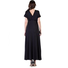 A formal look has never been so comfortable. With its regal full-length skirt this womens maxi dress makes for an elegant formal or casual look. Featuring a v-neck line and v cut on the back, cap sleeves, flared a line skirt, defined empire waist, and is made from a soft and comfortable stretch material in four beautiful year round colors and it is machine washable for easy care. The perfect dress to keep in your closet for any special occasions or just an eye-catching date night look. Made in t Flattering V-neck Evening Dress, Chic V-neck Evening Maxi Dress, Solid Color A-line V-neck Evening Dress, Solid A-line Maxi Dress For Evening, Elegant Floor-length V-neck Dress For Night Out, Spring Elegant Full-length Maxi Dress, Chic V-neck Floor-length Dress For Formal Events, Chic Floor-length V-neck Dress For Formal Occasions, Chic Floor-length V-neck Dress For Gala