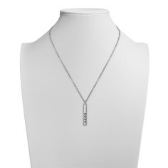 Description: Introducing the Vertical Polished Stainless Steel Stampable Birthstone Necklace - a piece of jewelry that is as unique as you are! This necklace is made of high-quality polished stainless steel and features a vertical bar pendant that can be stamped with up to eight characters. Add your initials, a special date, or a short message to make this necklace truly personal. There is also a birthstone accent at the bottom of the pendant, adding a lovely touch of color. The pendant hangs fr Birthstone Gems, Vertical Bar, Jewelry Website, Bar Pendant, Custom Stamps, Engraved Jewelry, Engraved Necklace, Polished Stainless Steel, Birthstone Necklace