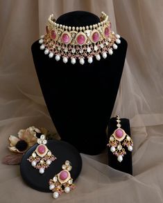 Indian Wedding Pink Choker Set/nikkah Choker With Tikka and - Etsy Pink Kundan Tikka For Wedding, Pink Bollywood Chandbali Bridal Sets, Pink Stone Work Bridal Necklace For Reception, Bollywood Style Pink Choker For Wedding, Pink Tilla Jewelry Sets For Wedding, Traditional Pink Choker For Wedding, Pink Wedding Choker For Festive Occasions, Pink Festive Wedding Choker, Festive Pink Wedding Choker