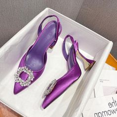 Purple/Green Women Pumps Luxury Crystal High Heel Slingbacks Summer Bride Shoes Comfortable Triangle Heel Wedding Shoes 35-41 Bride Shoes Comfortable, Platform Clogs Shoes, Patent Leather Dress, Summer Bride, Crewneck Sweatshirt Women, Wedding Shoes Bride, Bow Pumps, Platform Clogs, Wedding Shoes Heels